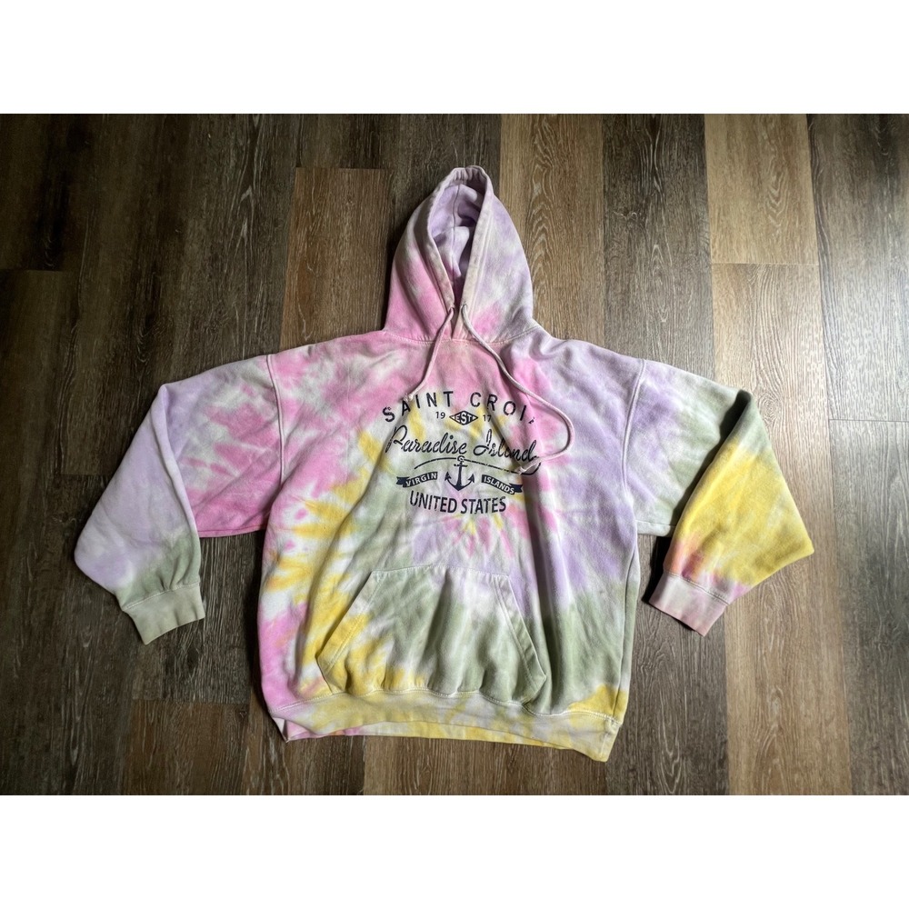 Dreamwear Hoodie Womens Large Multi Tie Dye Saint Croix Paradise Island Graphic